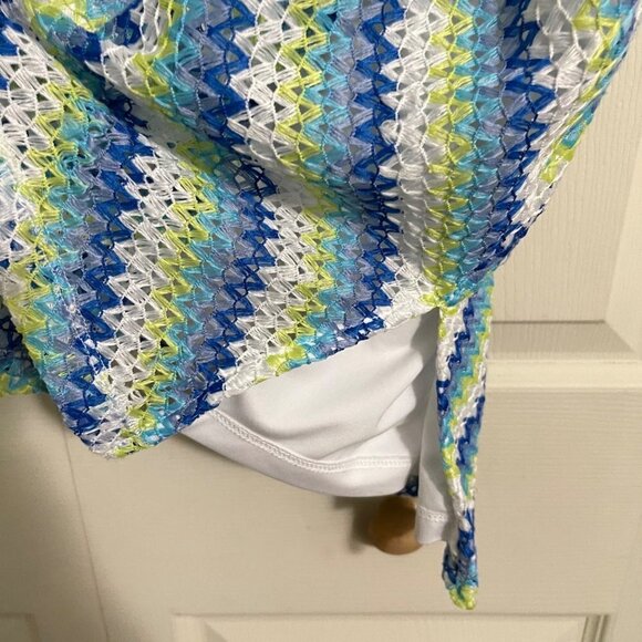 Alfred Dunner Womens Blue Crochet Asymmetrical Beaded Embellished Blouse Small - Picture 6 of 7